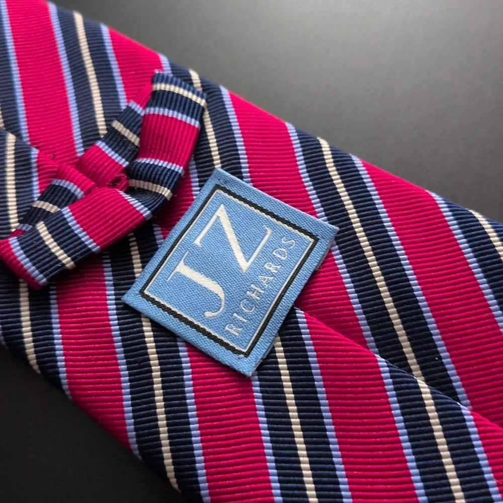 JZ RICHARDS Boulder Tie Men Silk Blend Red Stripe Handmade 62